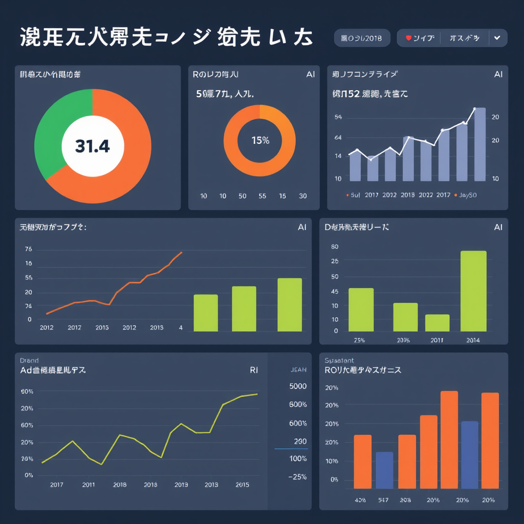 Comprehensive analytics dashboard displaying ROI metrics, productivity improvements, and workflow optimization results for remote teams in a Japanese business context